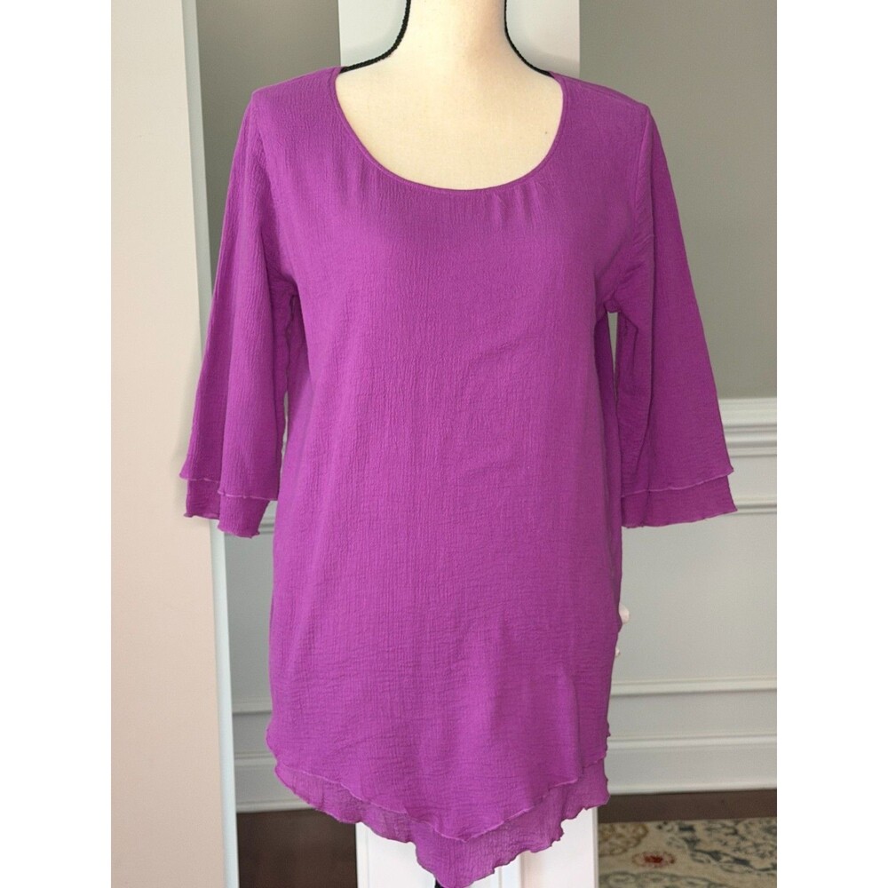 Soft Surroundings Purple Layered-Hem Scoop Neck Blouse